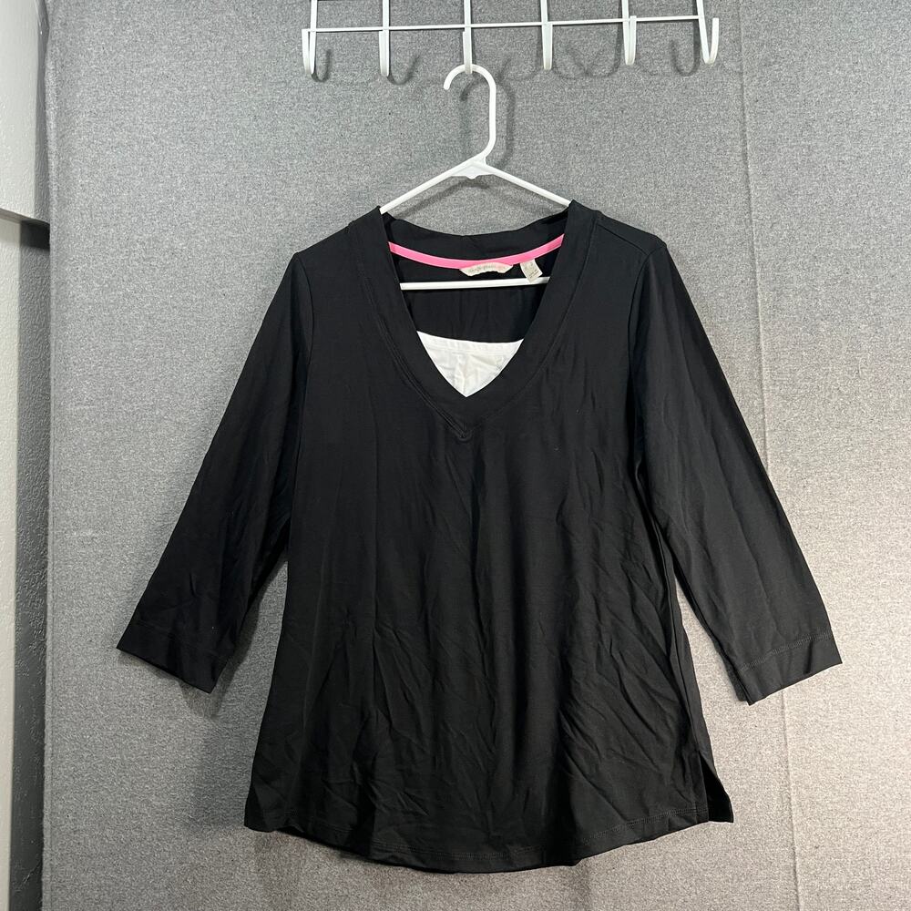 Isaac Mizrahi Live! Soho Top with 3/4 Sleeves Pitch Black Size Small